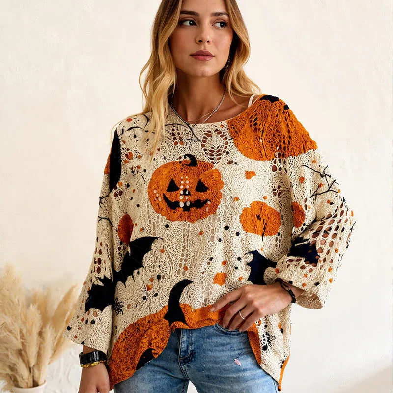 🎃Women's Halloween Loose Fit Batwing Knit Sweater🎁