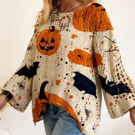 🎃Women's Halloween Loose Fit Batwing Knit Sweater🎁