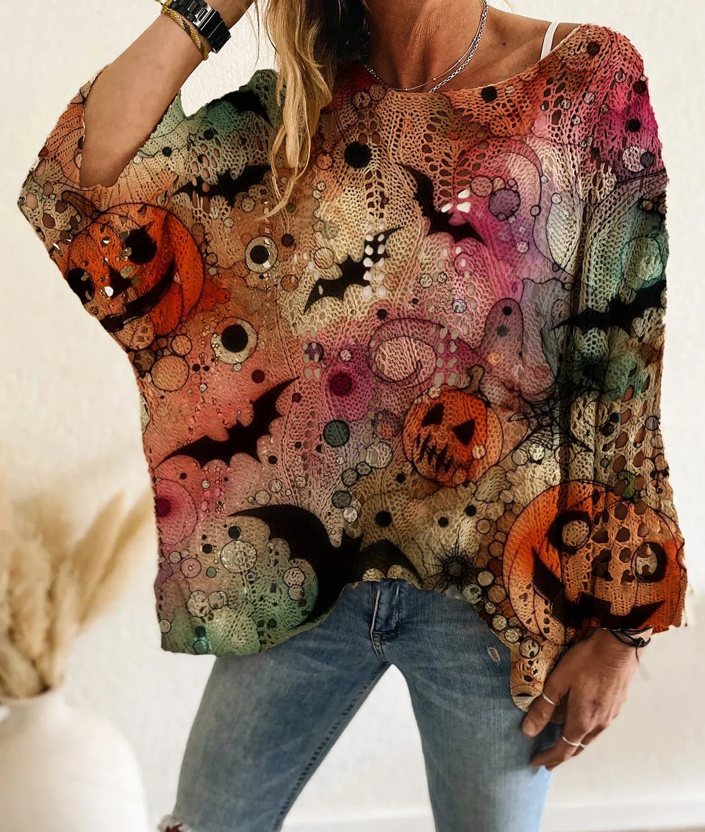 🎃Women's Halloween Loose Fit Batwing Knit Sweater🎁