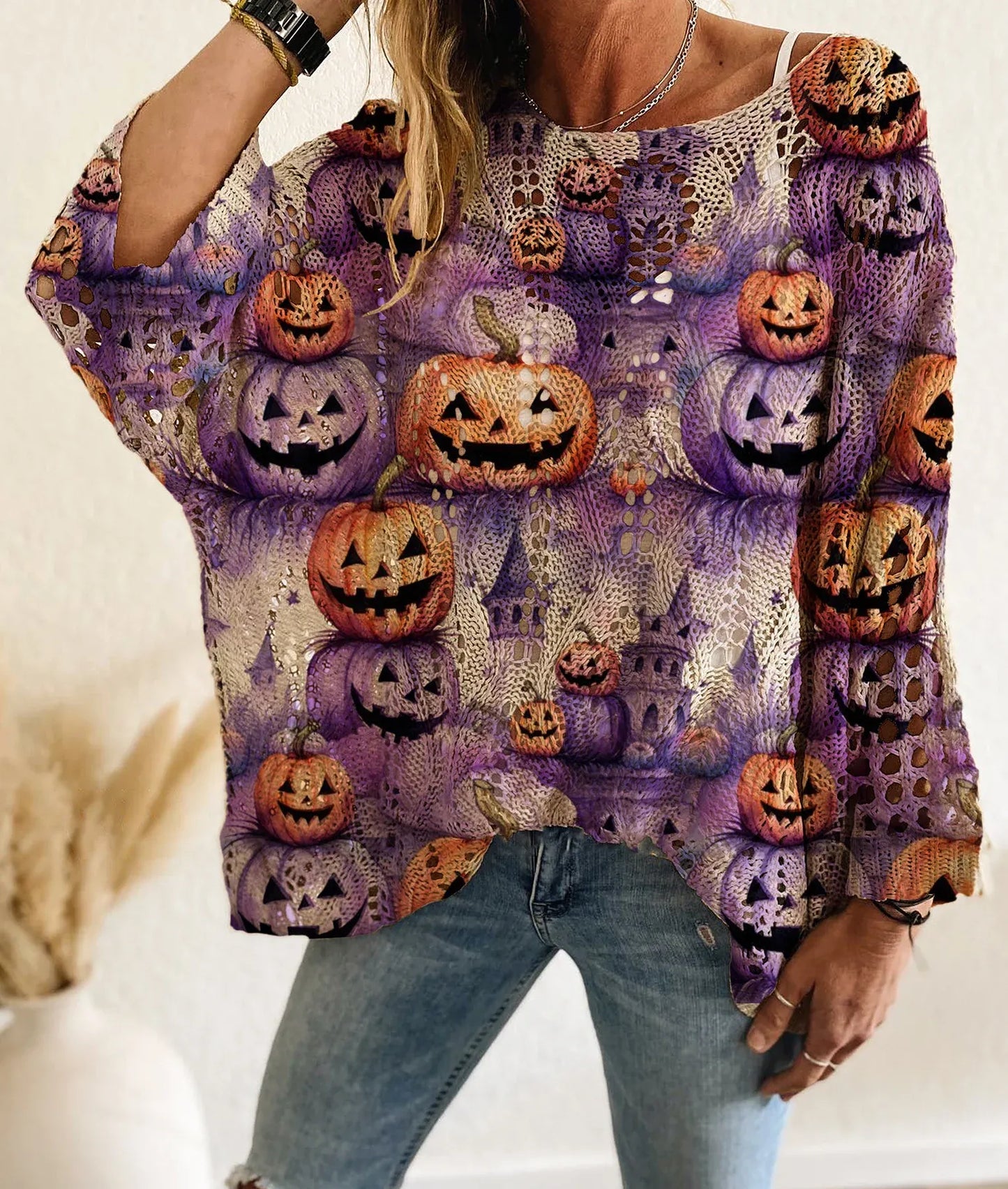 🎃Women's Halloween Loose Fit Batwing Knit Sweater🎁